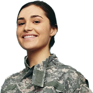 female soldier with smiling face